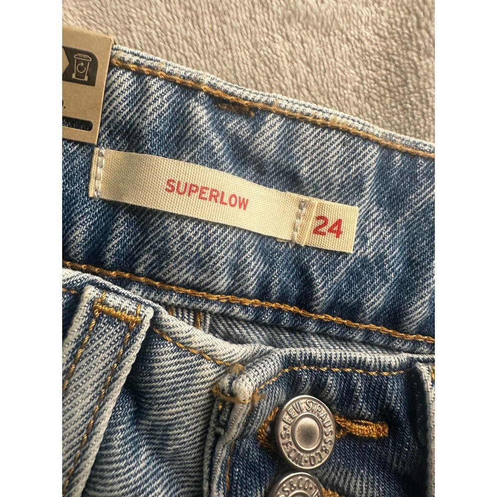 NWT Levis Low Loose Jeans Womens 24x32 Blue Superlow Wide Straight Leg - Picture 4 of 13